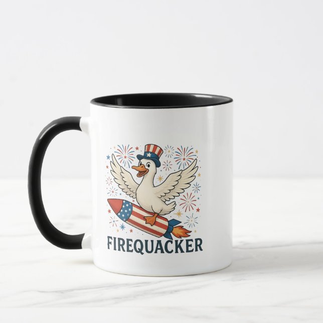 Funny Rubber Duck USA Patriotic Firequacker 4th Mug (Left)
