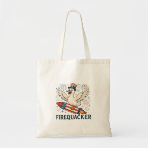 Funny Rubber Duck USA Patriotic Firequacker 4th Tote Bag