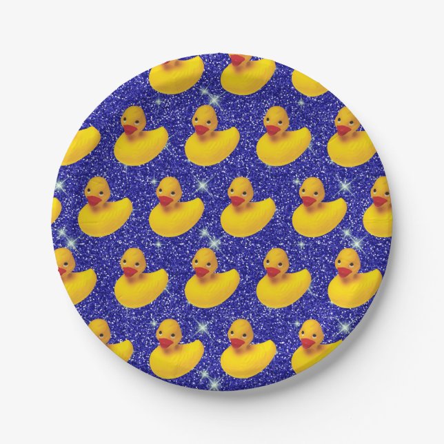 Funny Rubber Ducks Yellow Duckie Farm Animal Lover Paper Plate (Front)