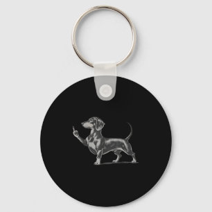 Funny Rude Black Dachshund Dog Meme Middle Finger Key Ring