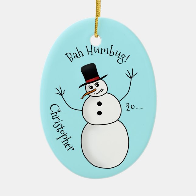 Funny rude snowman name and year ceramic ornament (Front)