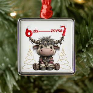 Funny Rudolf Trees Antlers Six Seven Christmas Metal Ornament