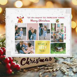 Funny Rudolph 7 Photos Collage We've Moved Modern Holiday Card