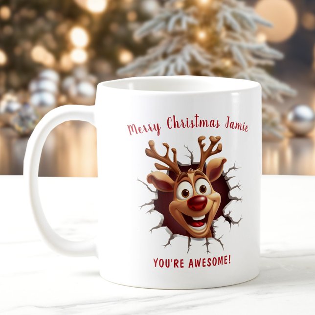 Funny Rudolph breaking through Name Christmas Coffee Mug (Funny Rudolph breaking through Name Christmas Coffee Mug)