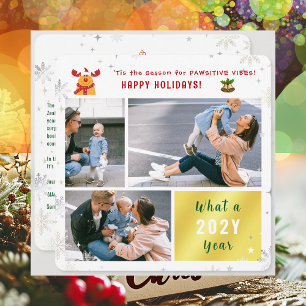 Funny Rudolph Cute Happy Holidays Elegant 3 Photo Holiday Card
