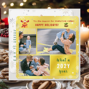 Funny Rudolph Cute Happy Holidays Golden 3 Photo Holiday Card