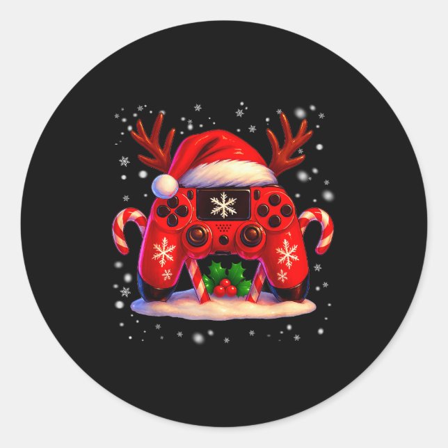 Funny Rudolph Game Controller Christmas Xmas Boy K Classic Round Sticker (Front)