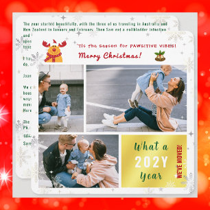 Funny Rudolph New Home Cute Modern Golden 3 Photo Holiday Card
