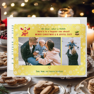 Funny Rudolph Oh Deer Merry Xmas 2 Photos Golden  Holiday Card