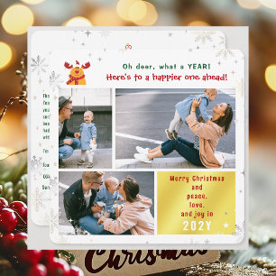Funny Rudolph Oh Deer Peace Love Joy 3 Photos Cute Holiday Card