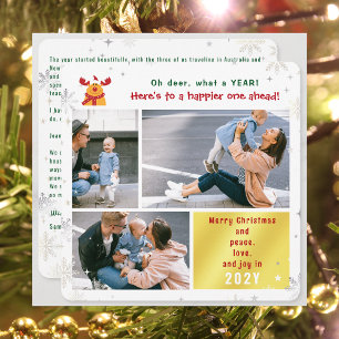 Funny Rudolph Oh Deer Peace Love Joy Cute 3 Photos Holiday Card