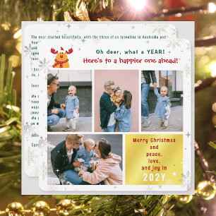 Funny Rudolph Oh Deer Peace Love Joy Golden Photo Holiday Card