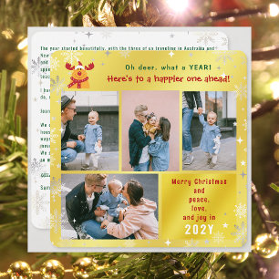 Funny Rudolph Oh Deer Peace Love Joy Golden Photo Holiday Card