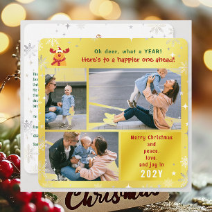 Funny Rudolph Oh Deer Peace Love Joy Golden Photo Holiday Card