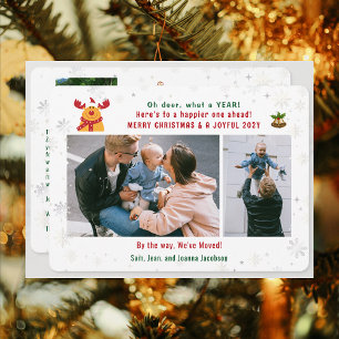 Funny Rudolph Oh Deer We've Moved 3 Photos Collage Holiday Card