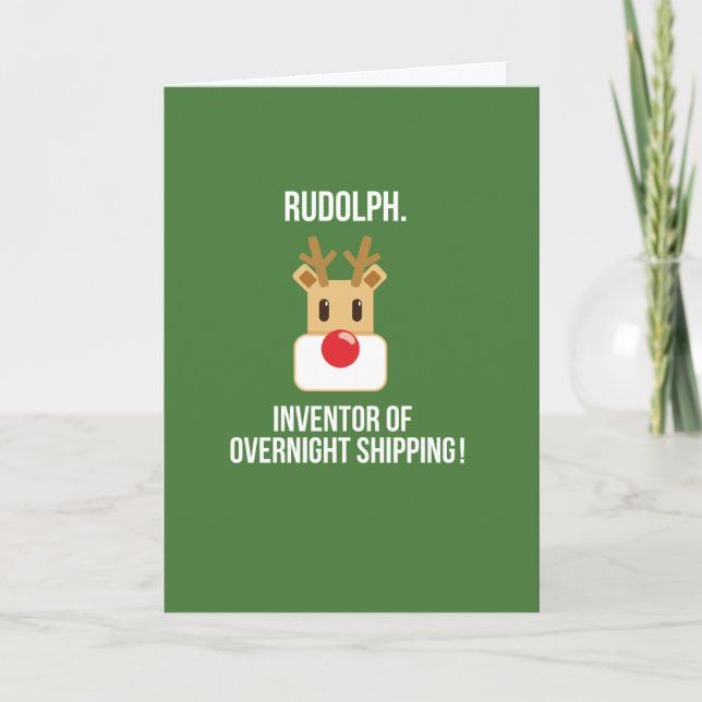 Funny Rudolph Overnight Shipping Christmas Card (Front)