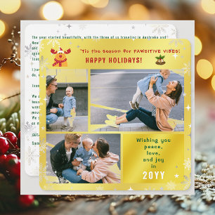 Funny Rudolph Peace Love Joy 3 Photos Cute Golden Holiday Card