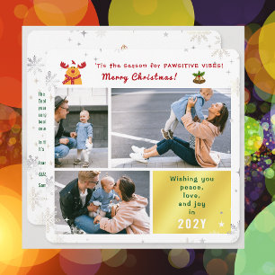 Funny Rudolph Peace Love Joy Cute Elegant 3 Photos Holiday Card