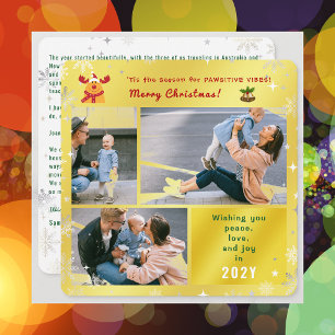 Funny Rudolph Peace Love Joy Elegant Golden Photo Holiday Card