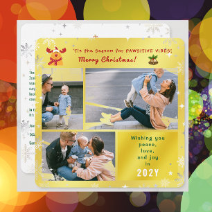 Funny Rudolph Peace Love Joy Elegant Golden Photo Holiday Card