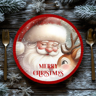 Funny Rudolph Red Nose Cartoon Christmas Paper Plate