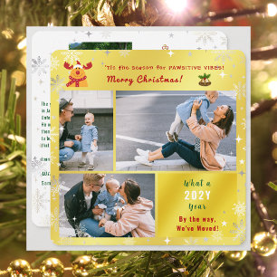 Funny Rudolph We've Moved 4 Photos Cute Golden Holiday Card