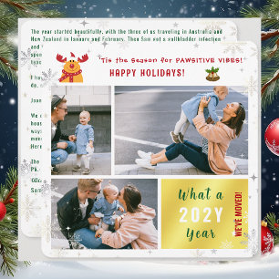 Funny Rudolph We've Moved Happy Holidays 3 Photos Holiday Card