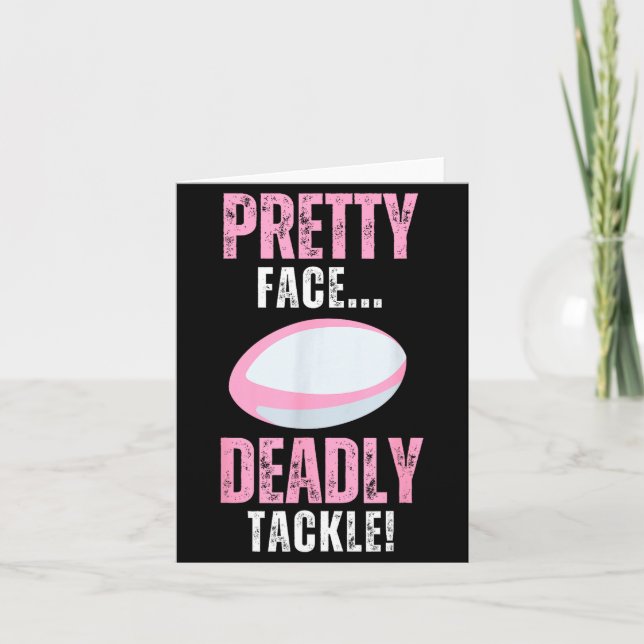 Funny Rugby Gift For Girls Pretty Face Deadly Tack Card (Front)