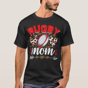Funny Rugby Mum Leopard Sport Lover Mother's Day T-Shirt