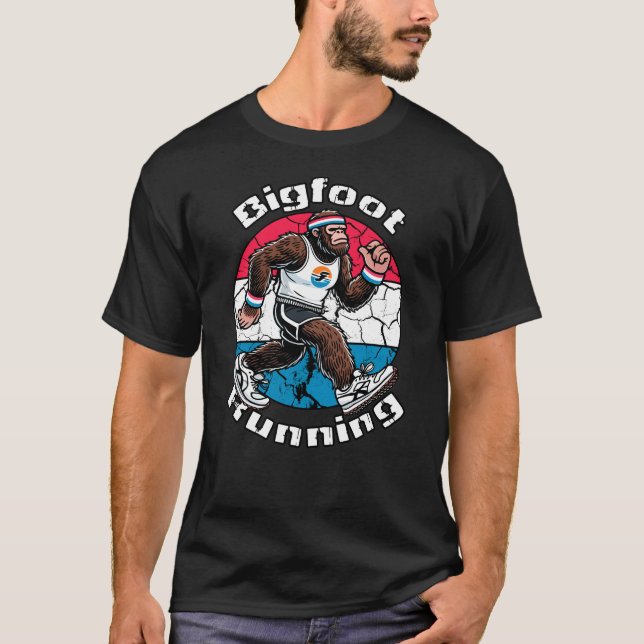 Funny Runner Bigfoot Running T-Shirt (Front)