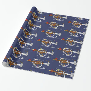 Funny running brown chicken cartoon pattern wrapping paper