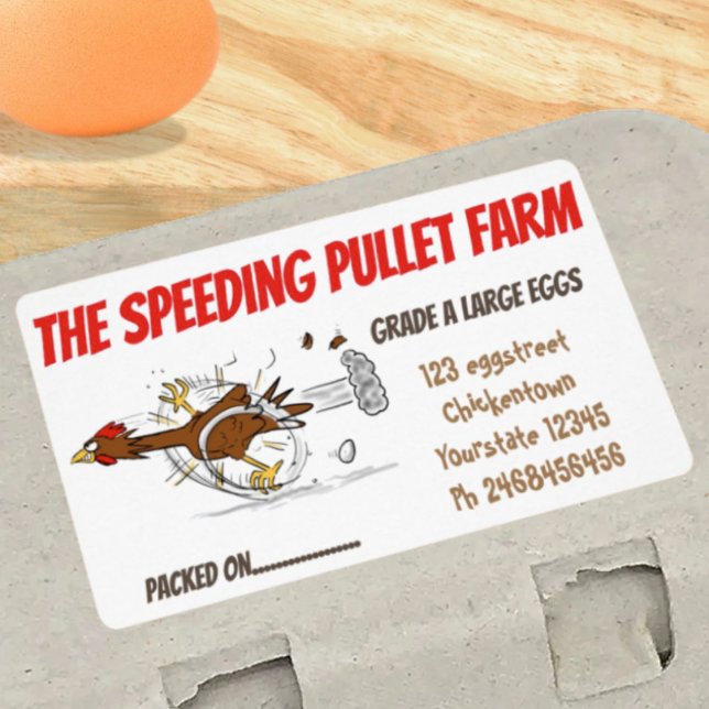 Funny running chicken cartoon egg carton (Add some humour to your egg cartons with fun labels!)