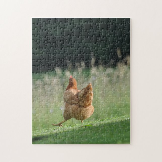 Funny Running Chicken Cute Farm Animals Photo Jigsaw Puzzle (Vertical)
