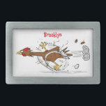 Funny running cool chicken cartoon illustration belt buckle<br><div class="desc">Funny running chicken cartoon. Faster than a speeding pullet!</div>