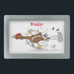 Funny running cool chicken cartoon illustration belt buckle<br><div class="desc">Funny running chicken cartoon. Faster than a speeding pullet!</div>
