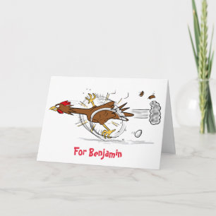 Funny running cool chicken cartoon illustration card