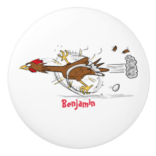 Funny running cool chicken cartoon illustration ceramic knob