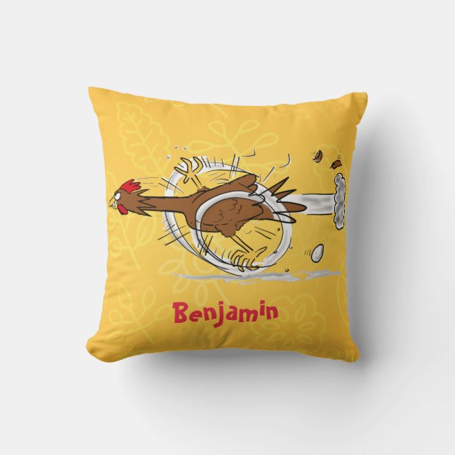 Funny running cool chicken cartoon illustration cushion (Front)