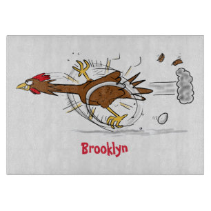 Funny running cool chicken cartoon illustration cutting board