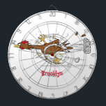 Funny running cool chicken cartoon illustration dartboard<br><div class="desc">Funny running chicken cartoon. Faster than a speeding pullet!</div>