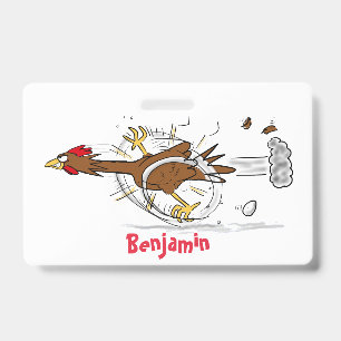 Funny running cool chicken cartoon illustration ID badge