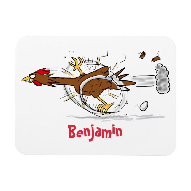 Funny running cool chicken cartoon illustration magnet (Horizontal)