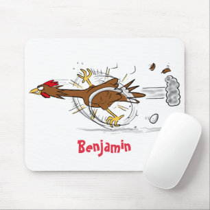 Funny running cool chicken cartoon illustration mouse pad