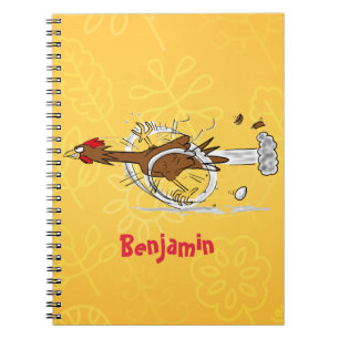 Funny running cool chicken cartoon illustration notebook