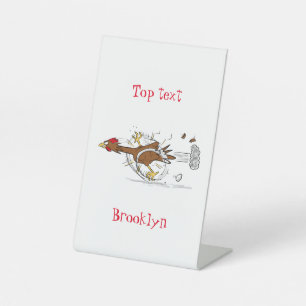 Funny running cool chicken cartoon illustration pedestal sign