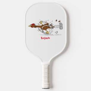 Funny running cool chicken cartoon illustration  pickleball paddle