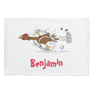 Funny running cool chicken cartoon illustration pillowcase
