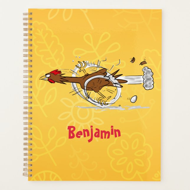 Funny running cool chicken cartoon illustration planner (Front)