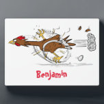 Funny running cool chicken cartoon illustration plaque<br><div class="desc">Funny running chicken cartoon. Faster than a speeding pullet!</div>