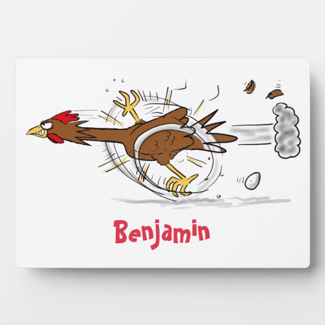 Funny running cool chicken cartoon illustration plaque (Front)